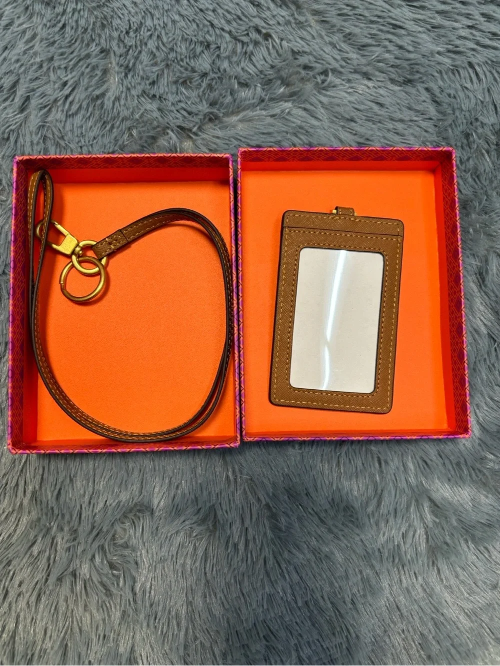 Tory Burch Brown Saffiano Leather Cardholder Lanyard Set